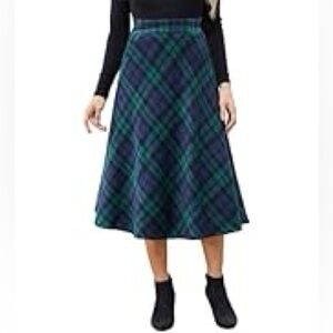 Elegant Plaid A-Line Skirt - Navy and Emerald
